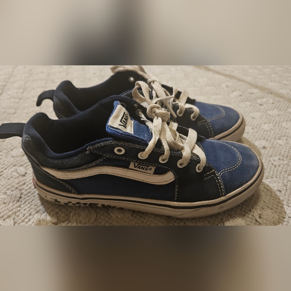 VANS Blue White Boys Skater Sneakers Size 2